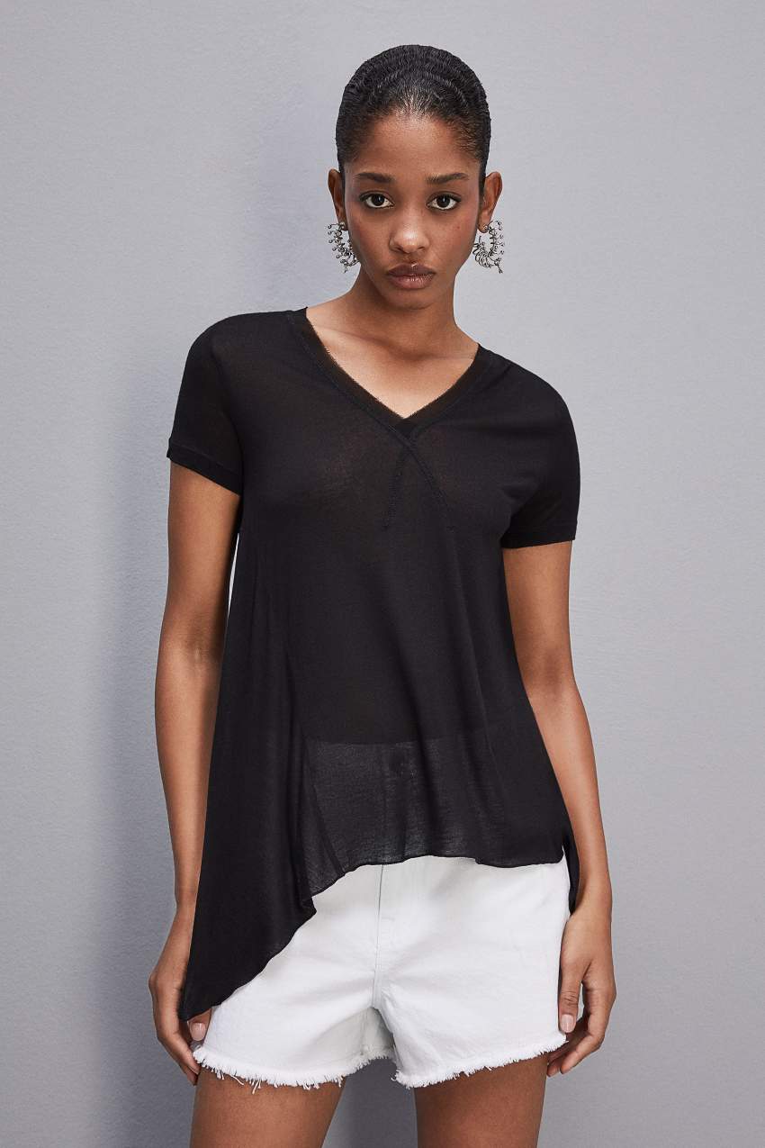 Black Patrizia Pepe T-shirt In Super Light Modal Jersey | VWYMFTI-29