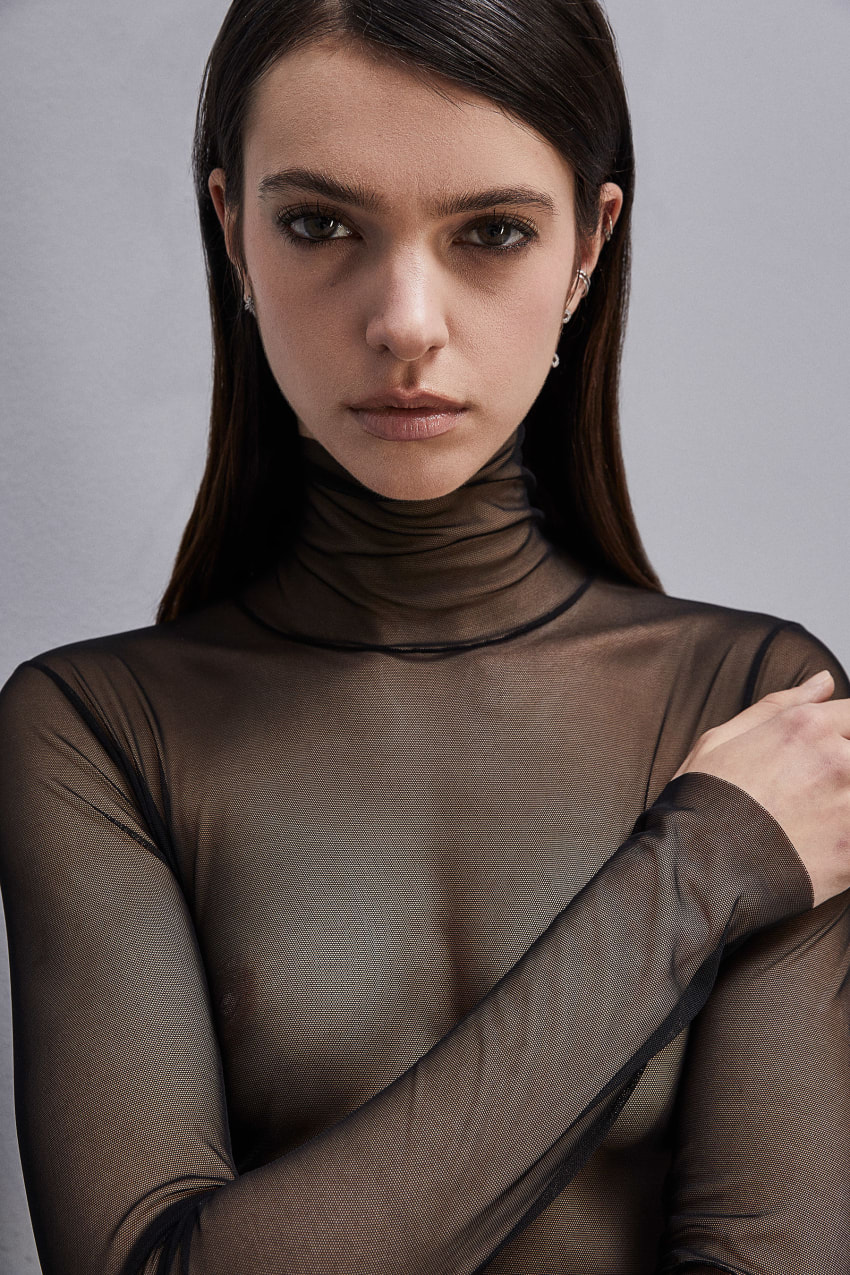 Black Patrizia Pepe Tulle Turtleneck | EHZWLPY-81