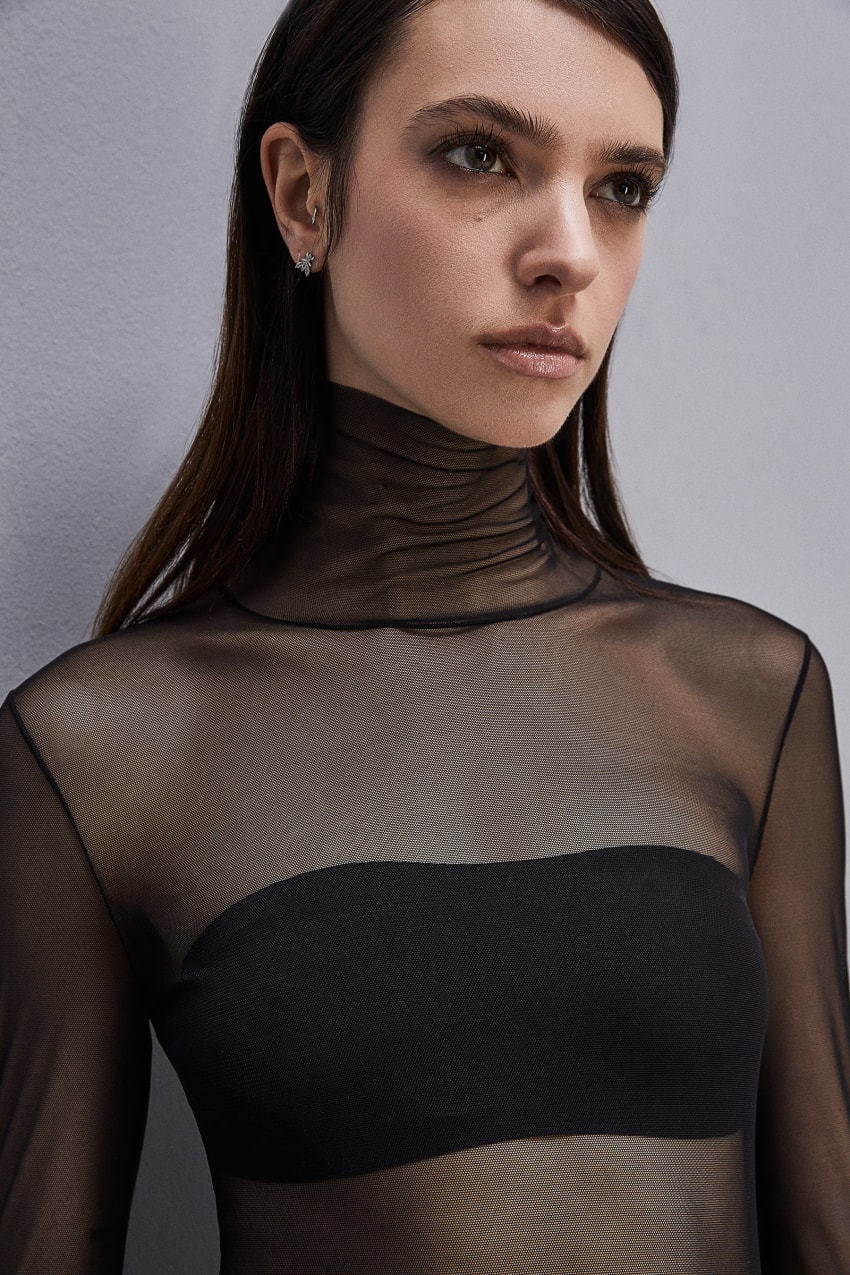 Black Patrizia Pepe Tulle Turtleneck | EHZWLPY-81