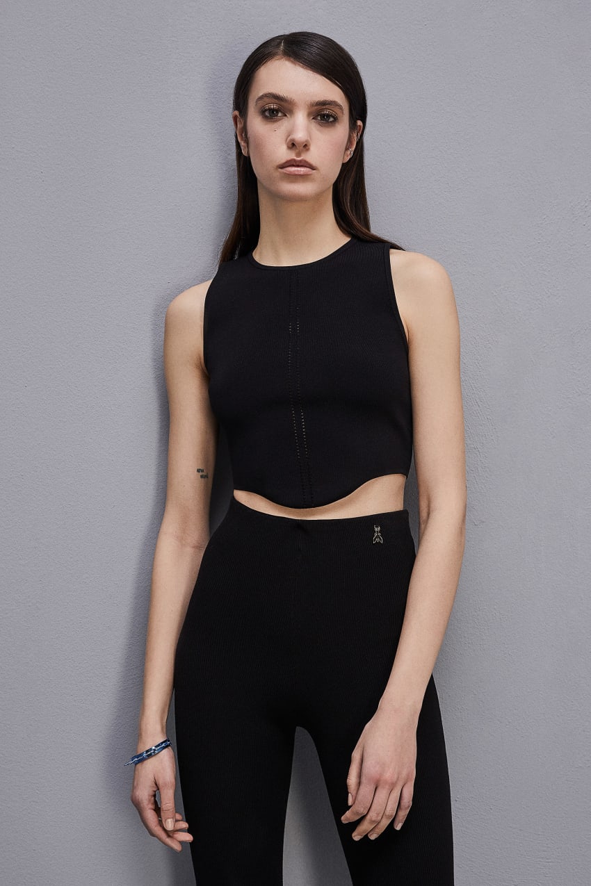 Black Patrizia Pepe Viscose Blend Cropped Top | TFPBDZS-48