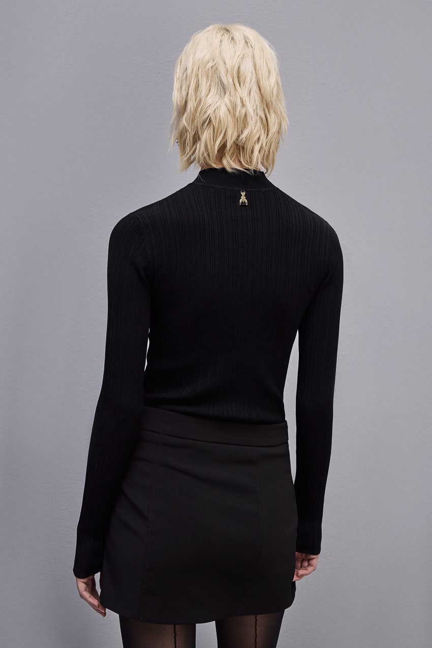 Black Patrizia Pepe Viscose Ribbed Knit Sweater | JIUOGAD-17