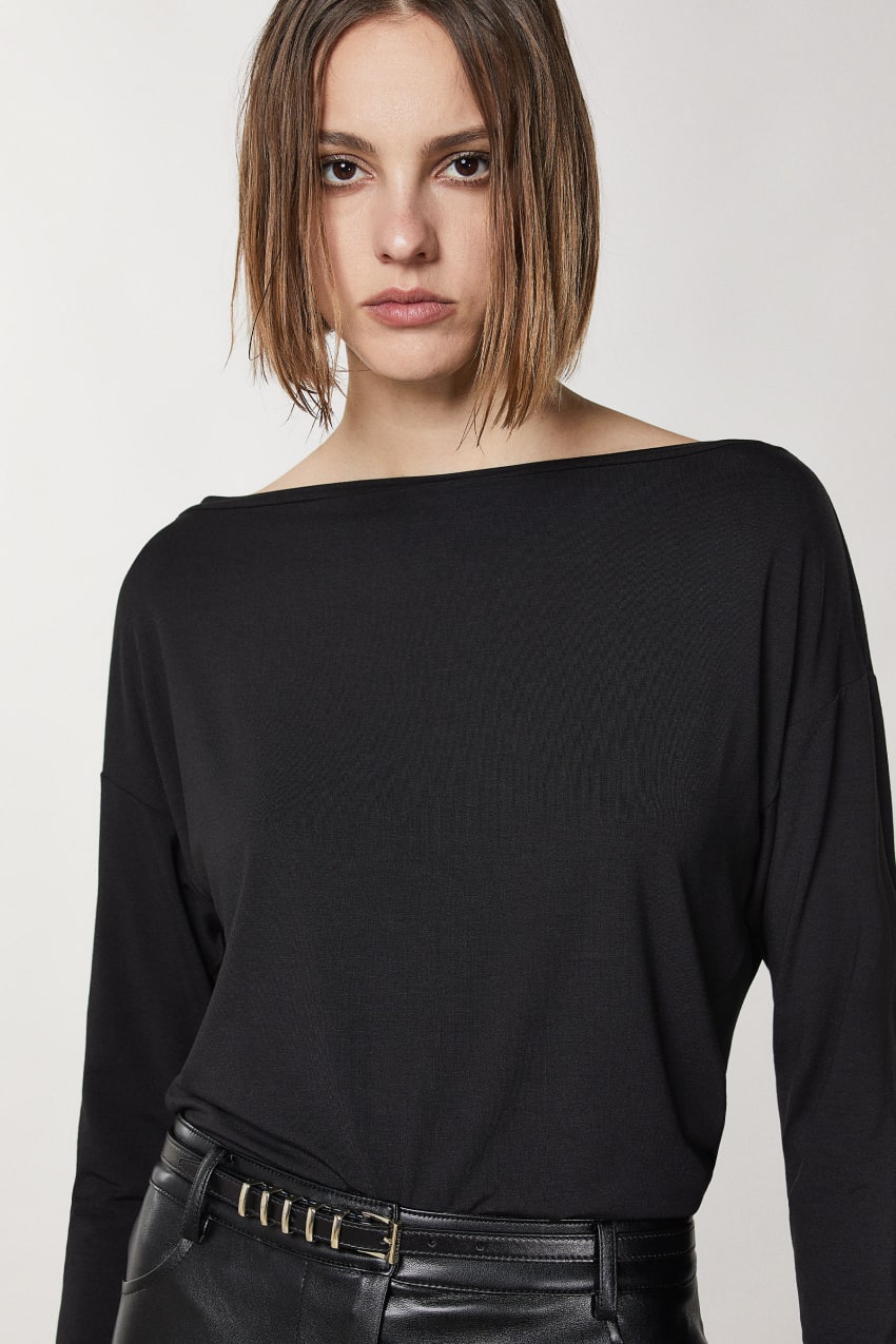 Black Patrizia Pepe Viscose Sweater With Rhinestones | NTHRXWU-62