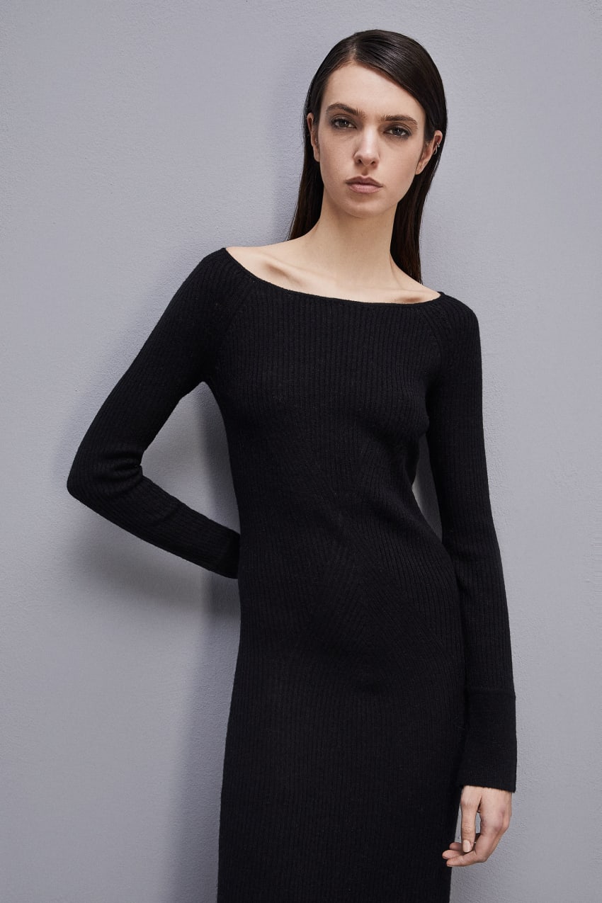 Black Patrizia Pepe Wool Midi Dress | TNPGRXO-16