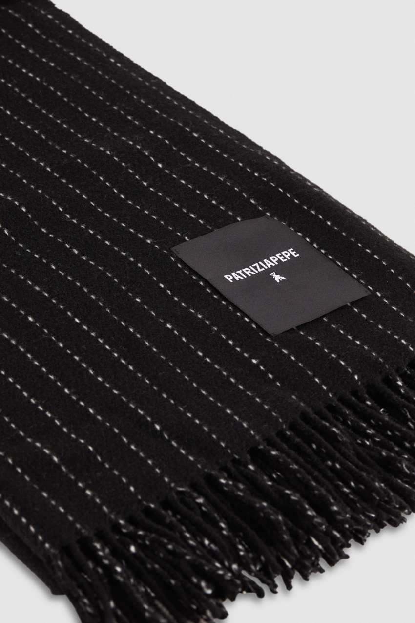 Black Patrizia Pepe Wool-blend Pinstripe Scarf | KUJVLDB-92