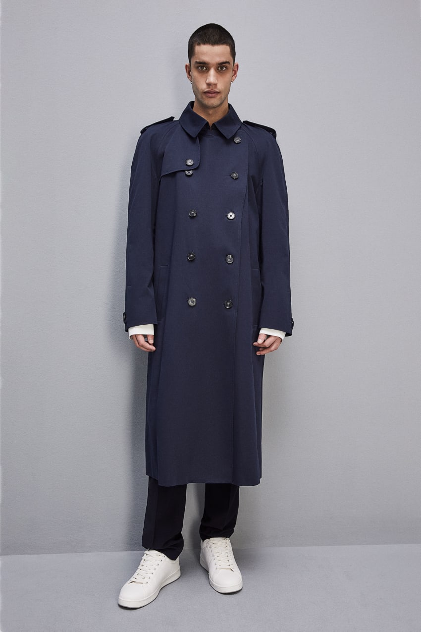 Blue Patrizia Pepe Double-breasted Cotton Gabardine Trench Coat | CWKFDTN-83