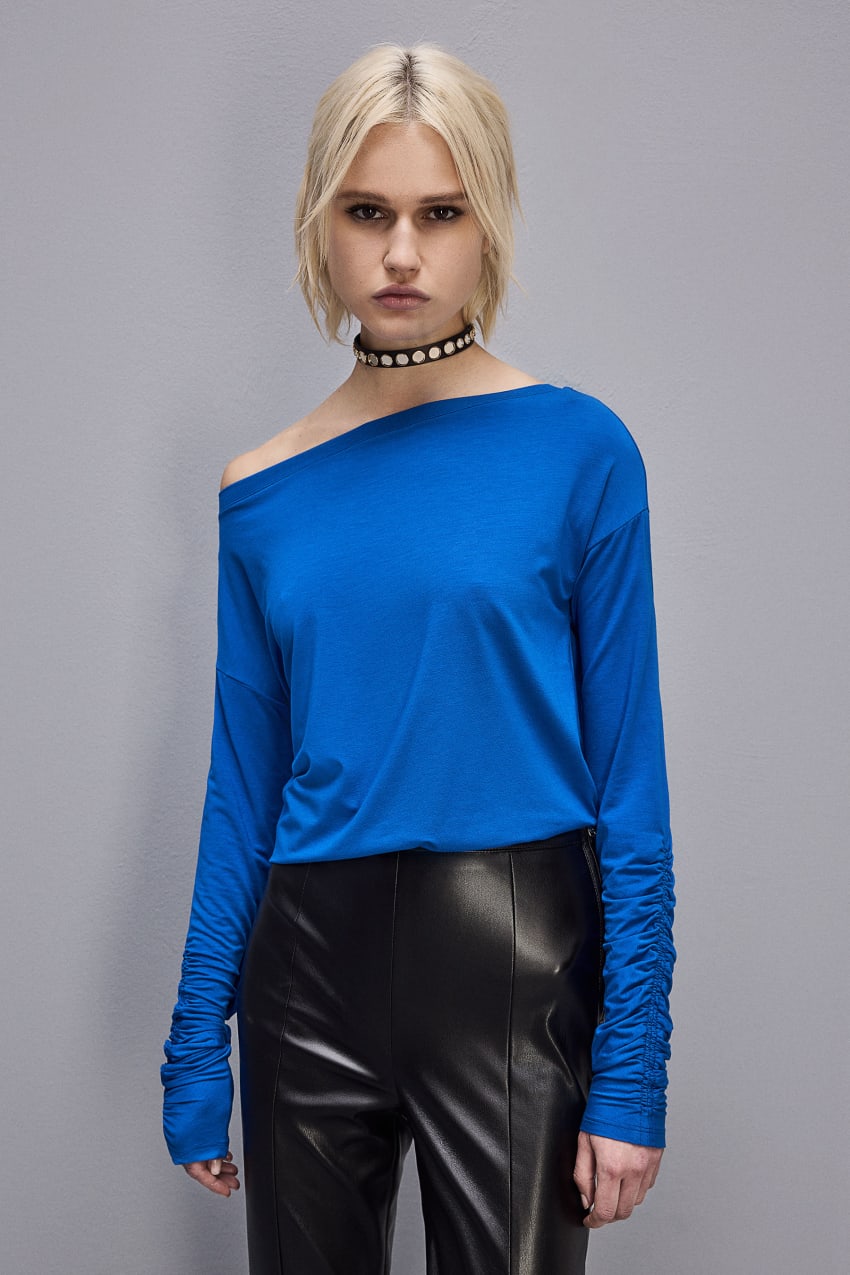 Blue Patrizia Pepe Dropped Shoulder Jersey T-shirt | BCXFLNK-47