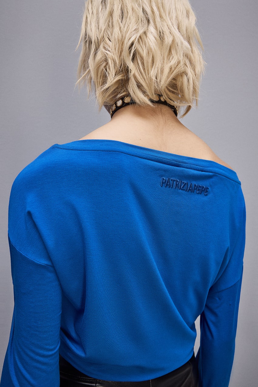 Blue Patrizia Pepe Dropped Shoulder Jersey T-shirt | BCXFLNK-47