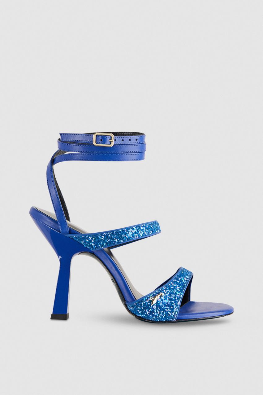 Blue Patrizia Pepe Glitter-coated Fabric Heeled Sandal | QKALUNJ-31