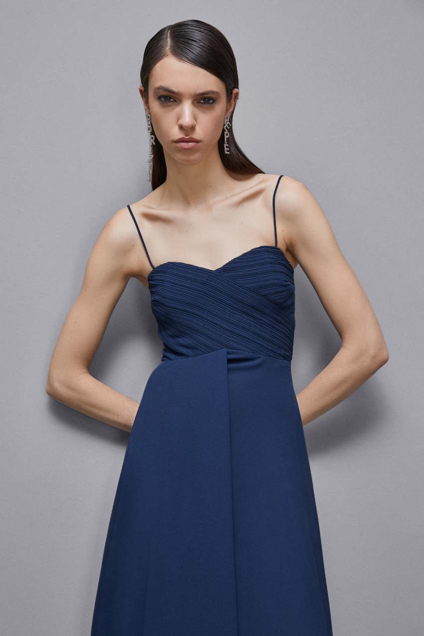 Blue Patrizia Pepe Long Georgette Dress With Pleating | ESBYHPV-40