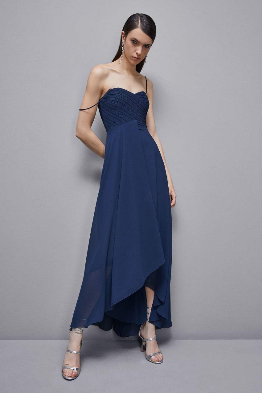 Blue Patrizia Pepe Long Georgette Dress With Pleating | ESBYHPV-40