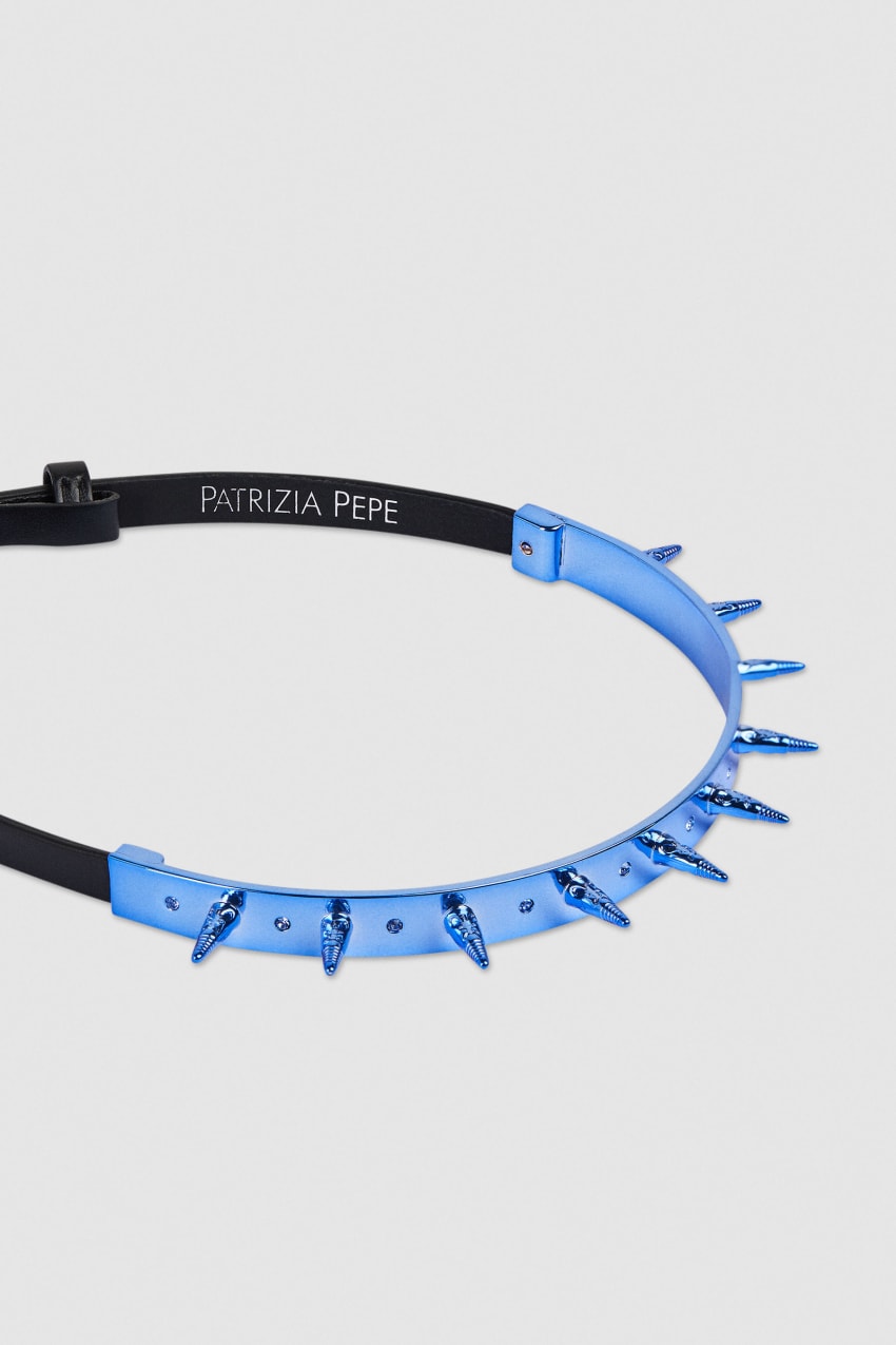 Blue Patrizia Pepe Studded Leather Choker | HBZTYLO-90