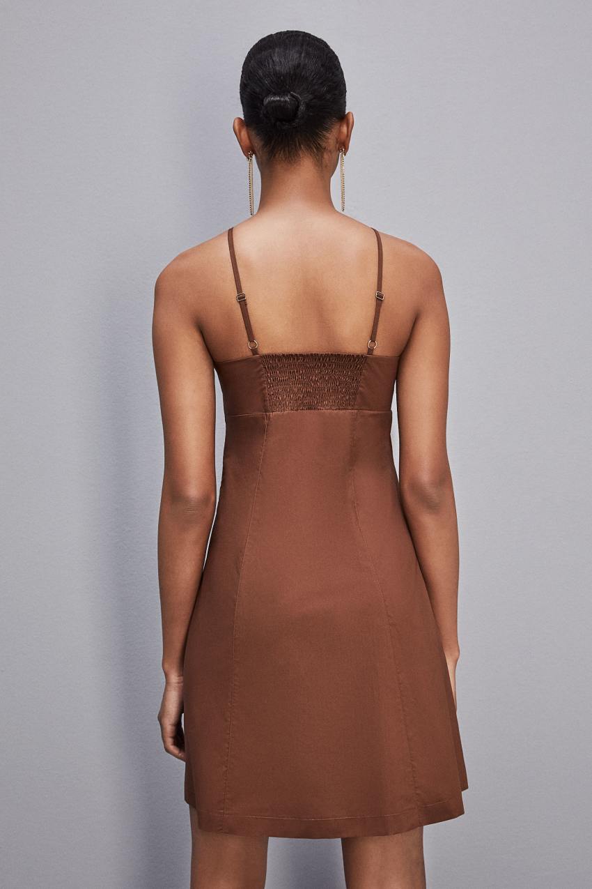 Brown Patrizia Pepe Flared Mini Dress With Bare Shoulders | EKOSTWV-65