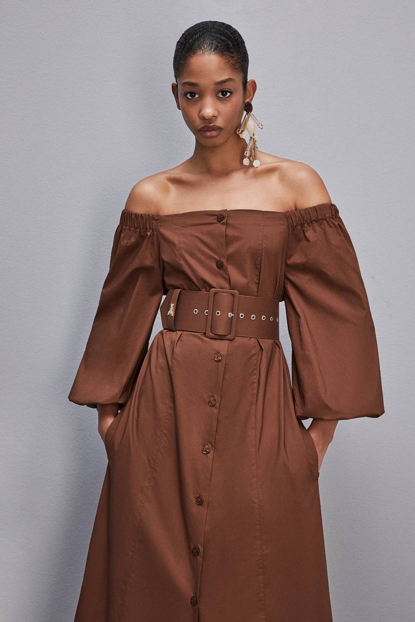 Brown Patrizia Pepe Off-shoulder Dress With Belt | TOIZEBG-24