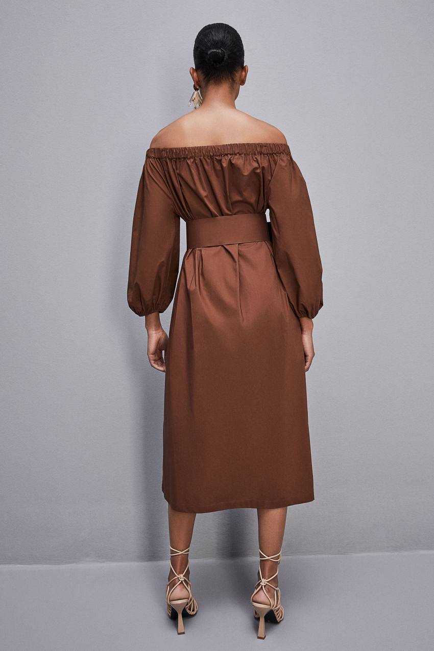 Brown Patrizia Pepe Off-shoulder Dress With Belt | TOIZEBG-24