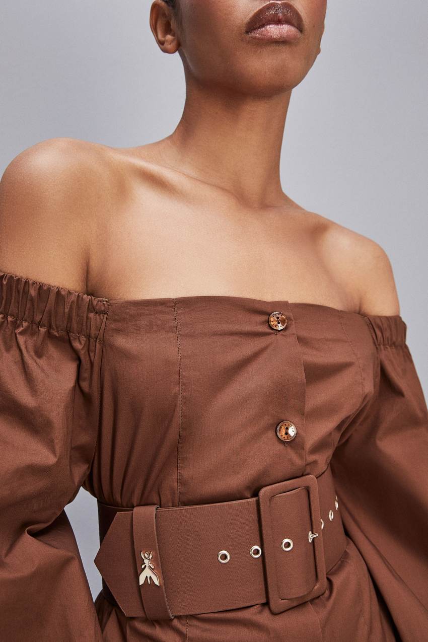 Brown Patrizia Pepe Off-shoulder Dress With Belt | TOIZEBG-24