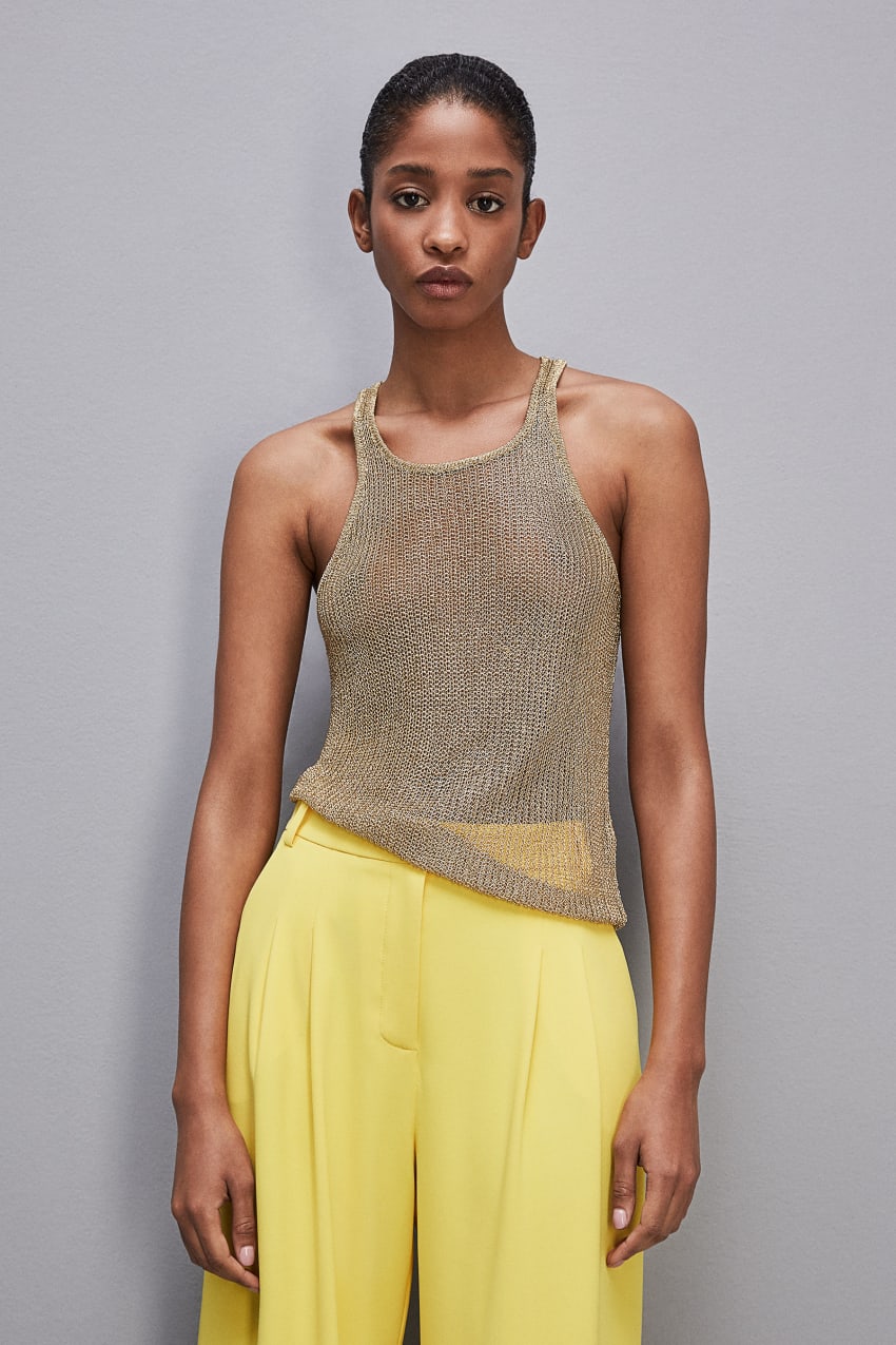 Gold Patrizia Pepe Mesh Top With Metal Effect | TOAQIWD-75