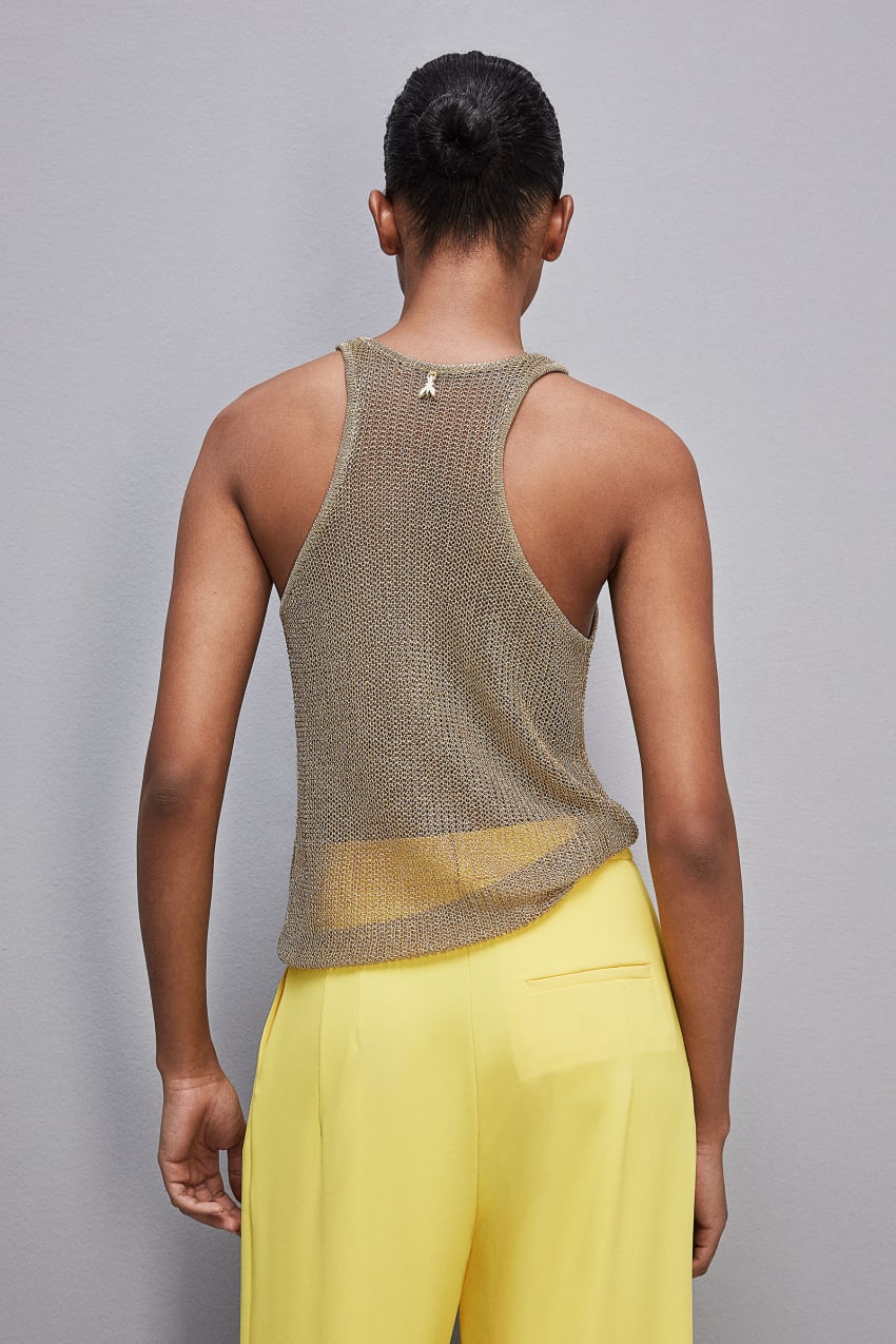 Gold Patrizia Pepe Mesh Top With Metal Effect | TOAQIWD-75