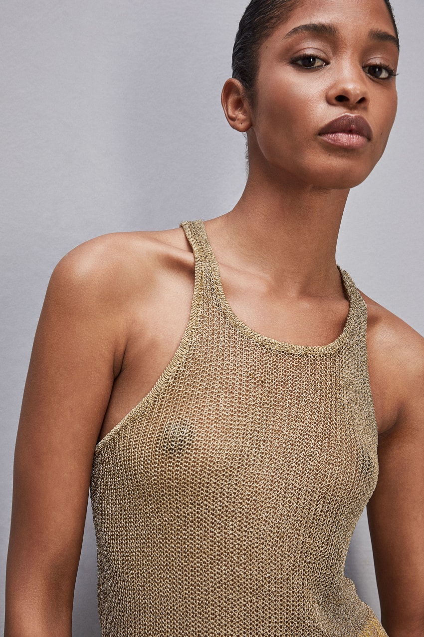 Gold Patrizia Pepe Mesh Top With Metal Effect | TOAQIWD-75