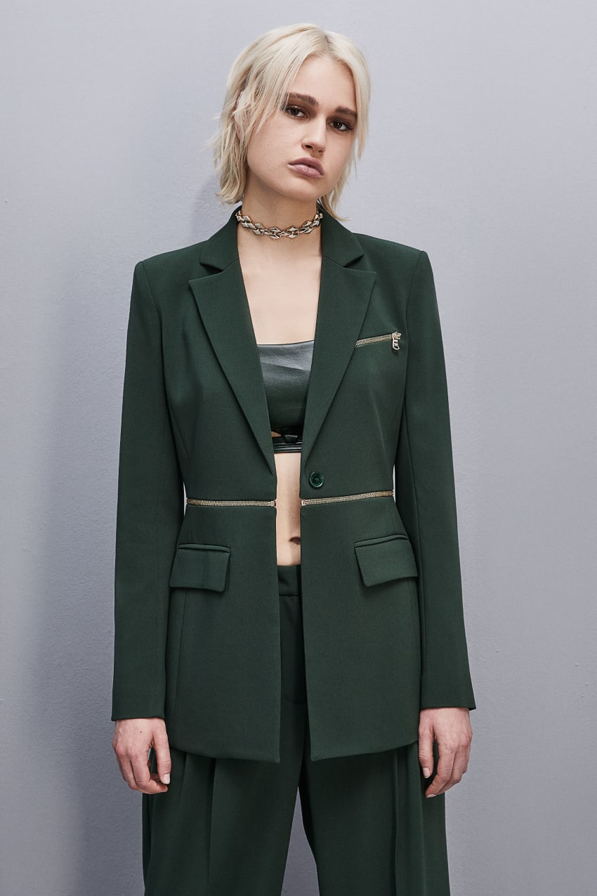 Green Patrizia Pepe Essential Crepe Jacket With Zipper | HZCREYJ-06