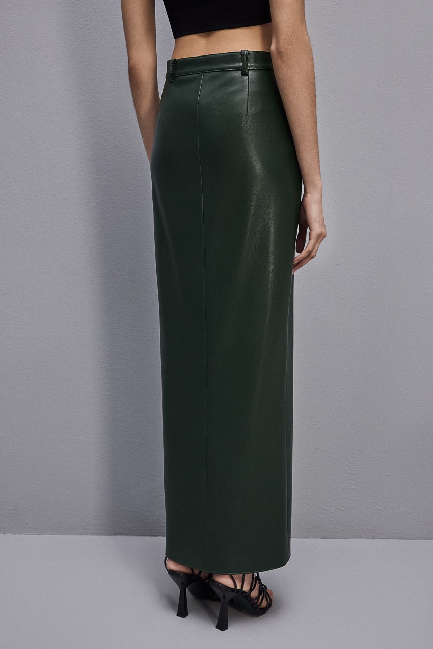 Green Patrizia Pepe Long Skirt In Coated Fabric | YQJLKAW-03