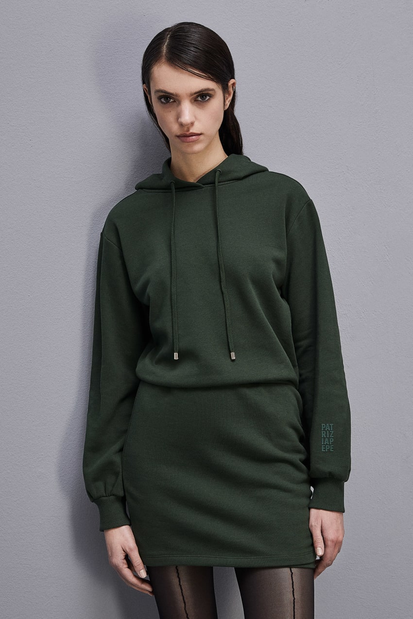 Green Patrizia Pepe Long-sleeved Fleece Dress | RTGHULS-95