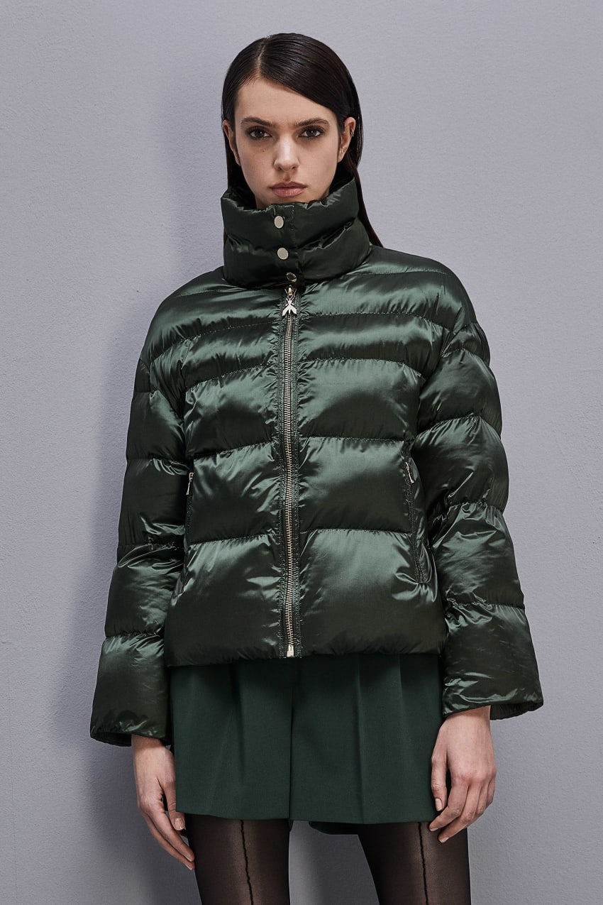 Green Patrizia Pepe Shiny Nylon Down Jacket | NKDYPUL-07