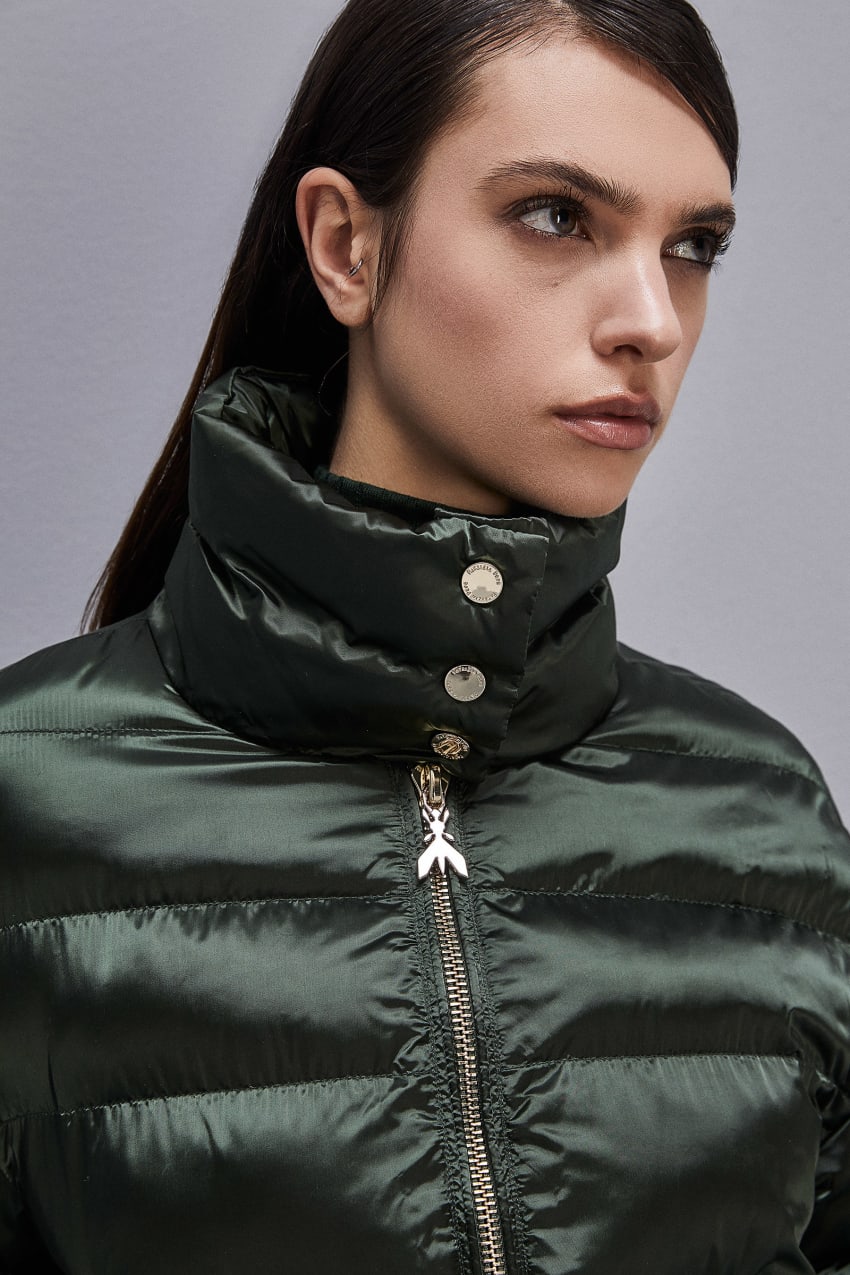 Green Patrizia Pepe Shiny Nylon Down Jacket | NKDYPUL-07