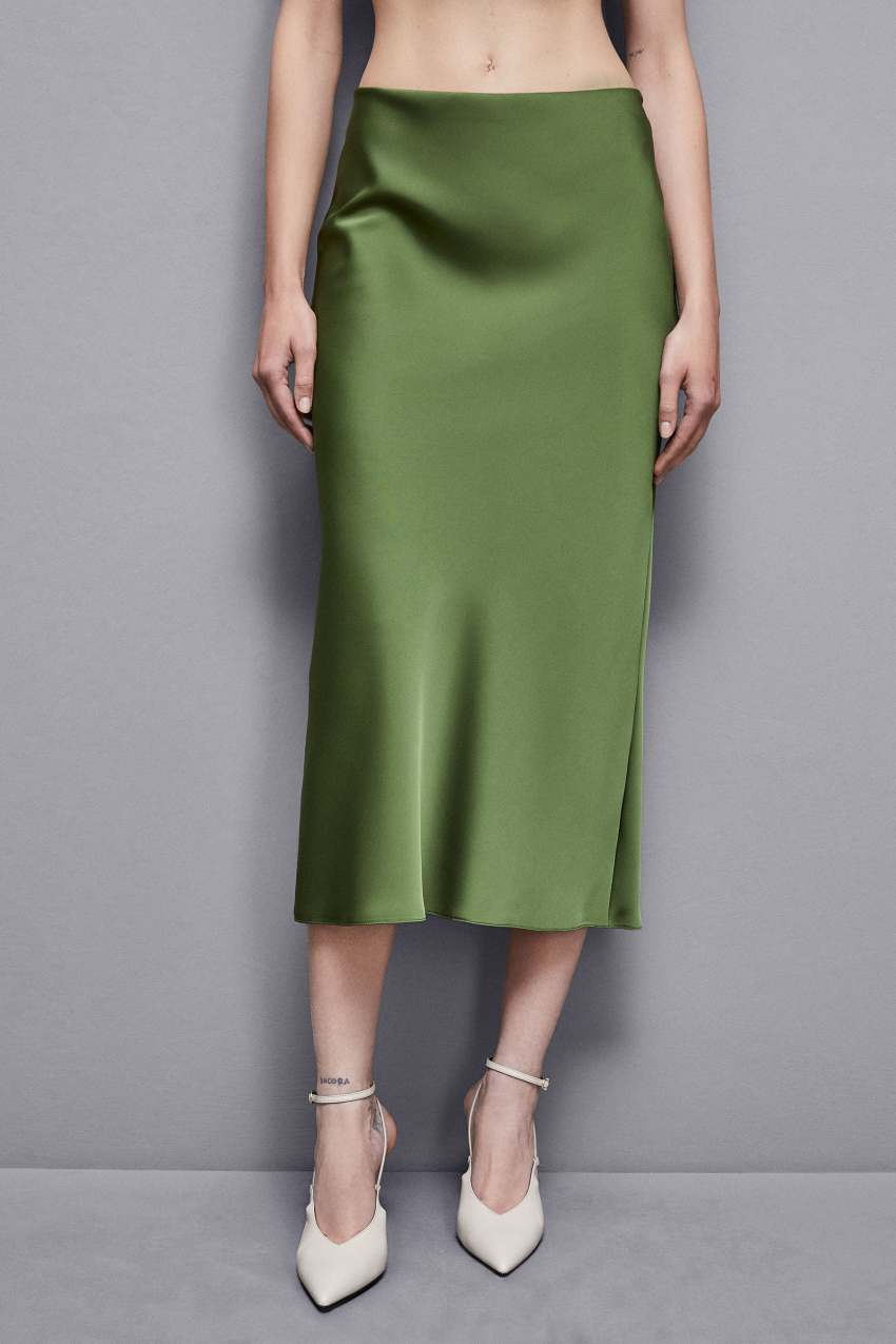 Green Patrizia Pepe Shiny Satin Midiskirt | DIGBJZT-42