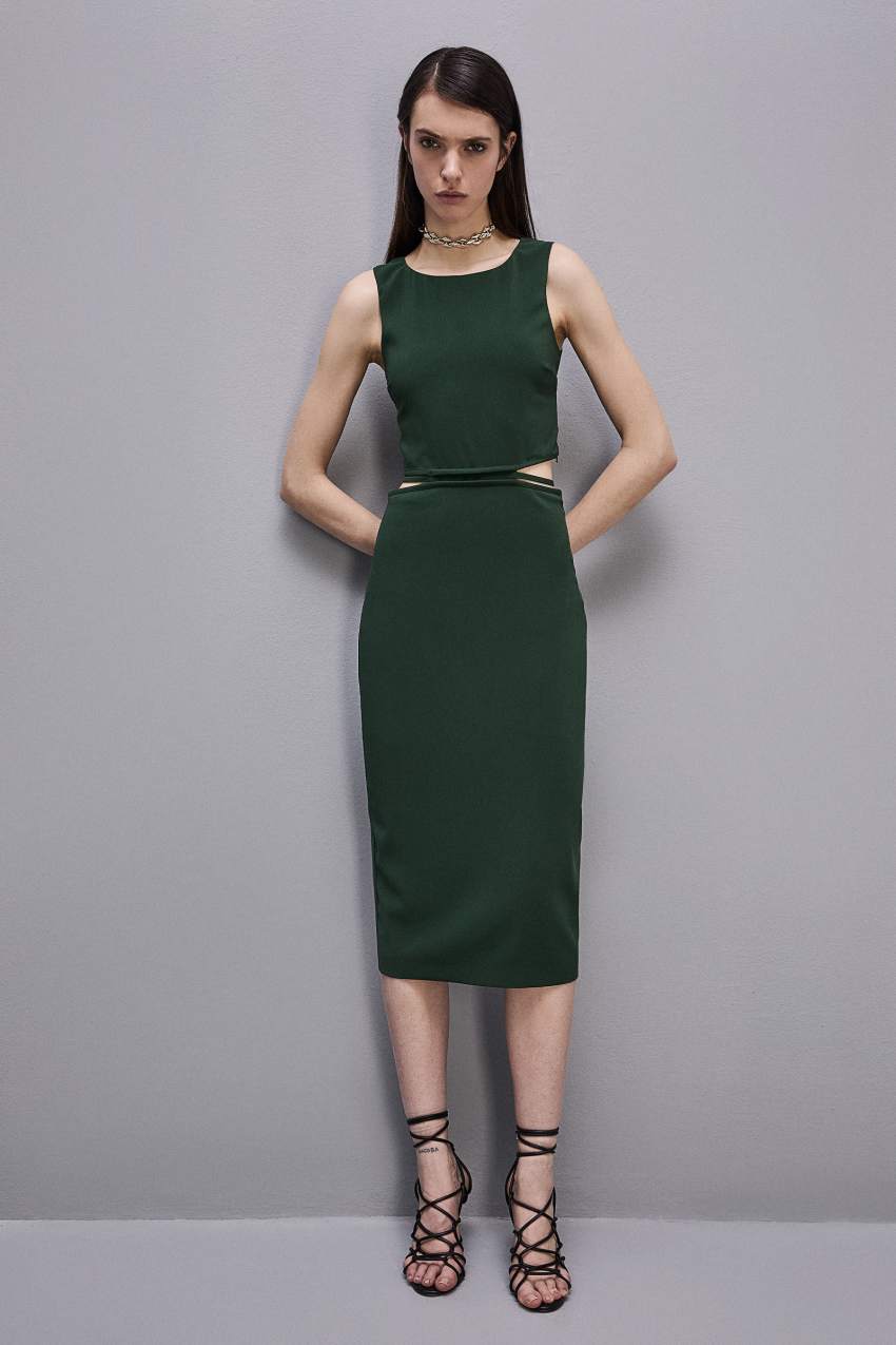 Green Patrizia Pepe Stretch Crew Neck Sleeveless Midi Dress | MLGHPET-94