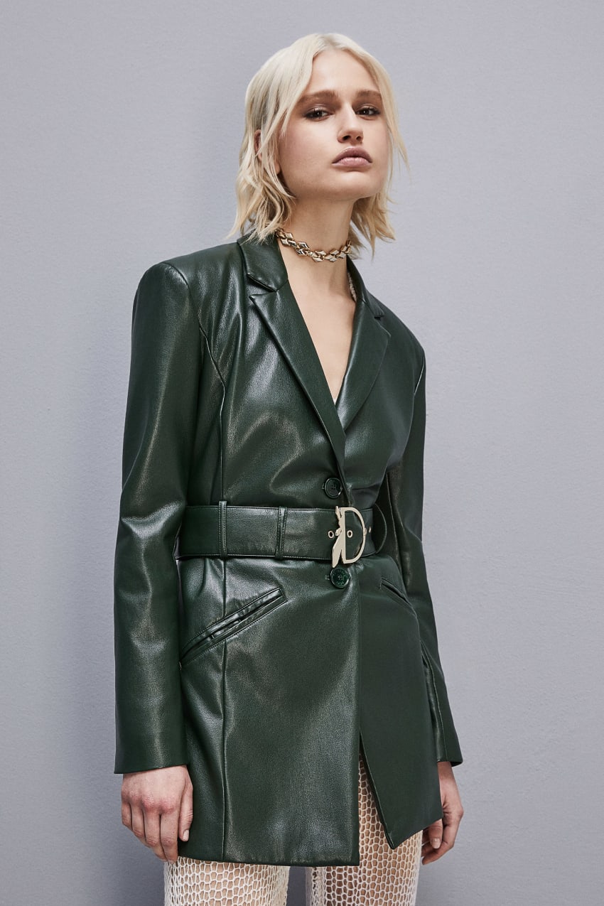 Green Patrizia Pepe Two-button Jacket In Coated Fabric | WTGNUDR-05