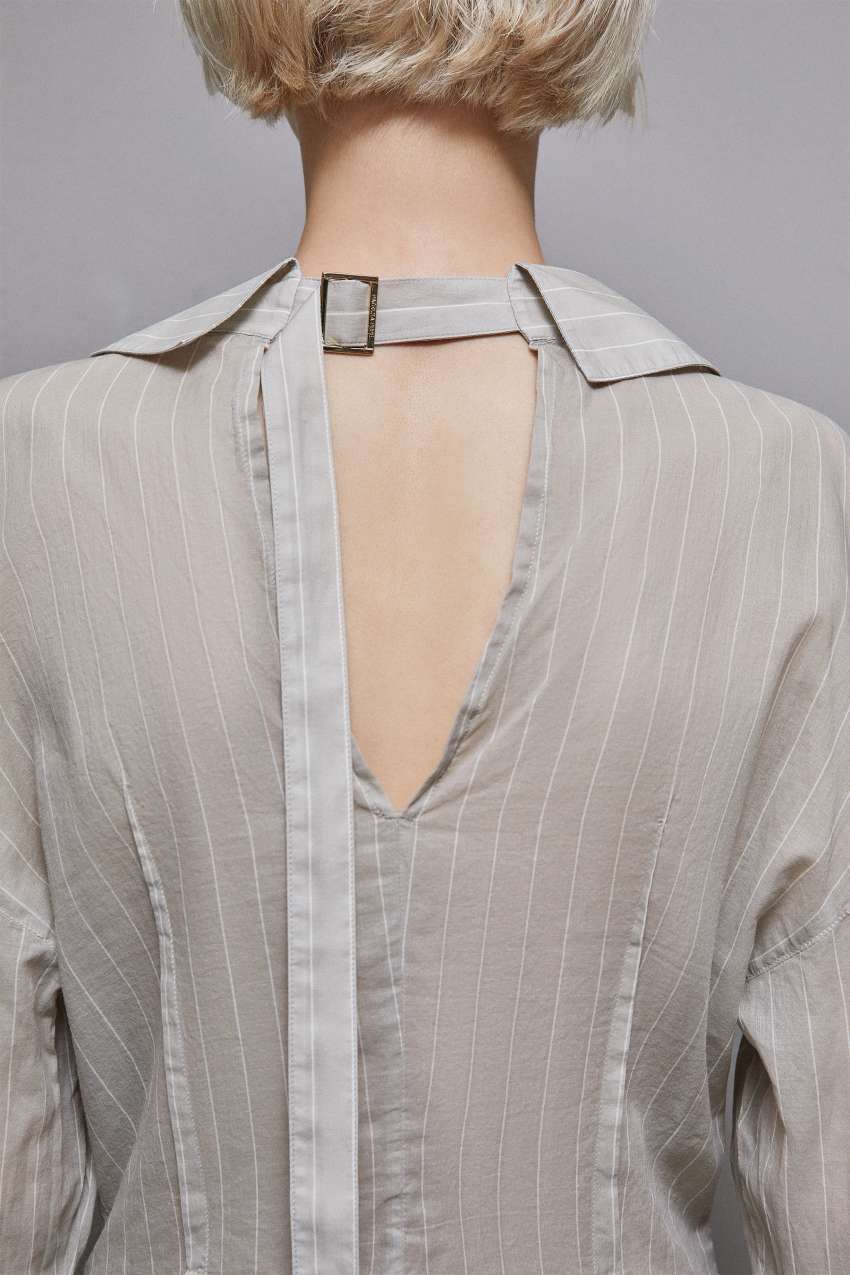 Grey Patrizia Pepe Cotton Pinstripe Shirt | EMGDZBH-45