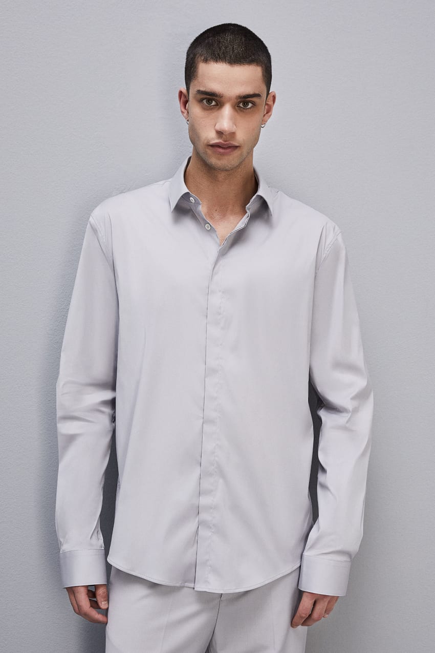 Grey Patrizia Pepe Fitted Shirt Without Pleats In Viscose Twill | XSZJEMW-16