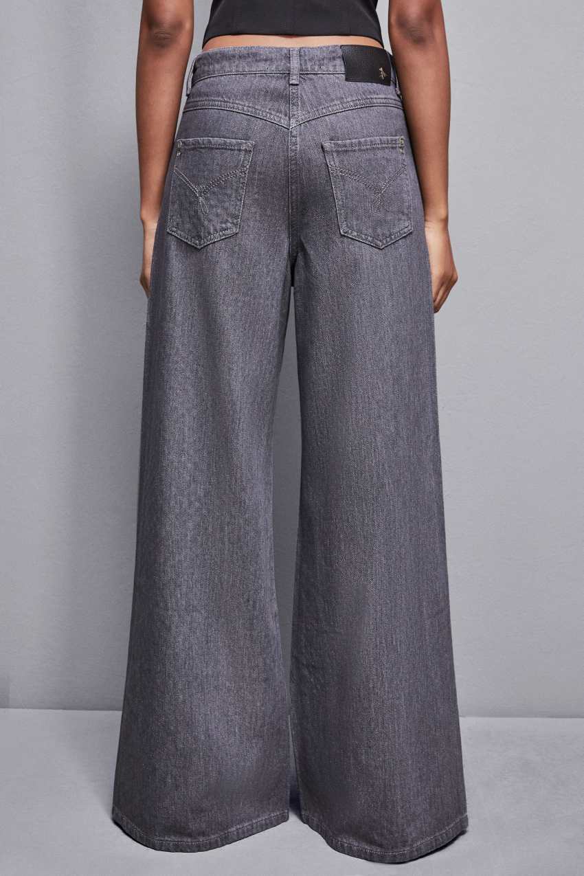 Grey Patrizia Pepe Gray Wide Leg Low-waisted Jeans With Rhinestones | KGVJARO-38