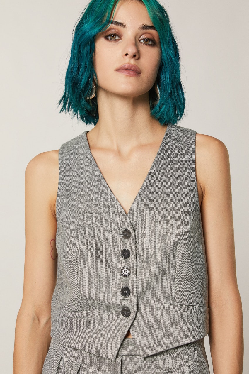 Grey Patrizia Pepe Patterned Viscose Vest | VZLAFPT-46