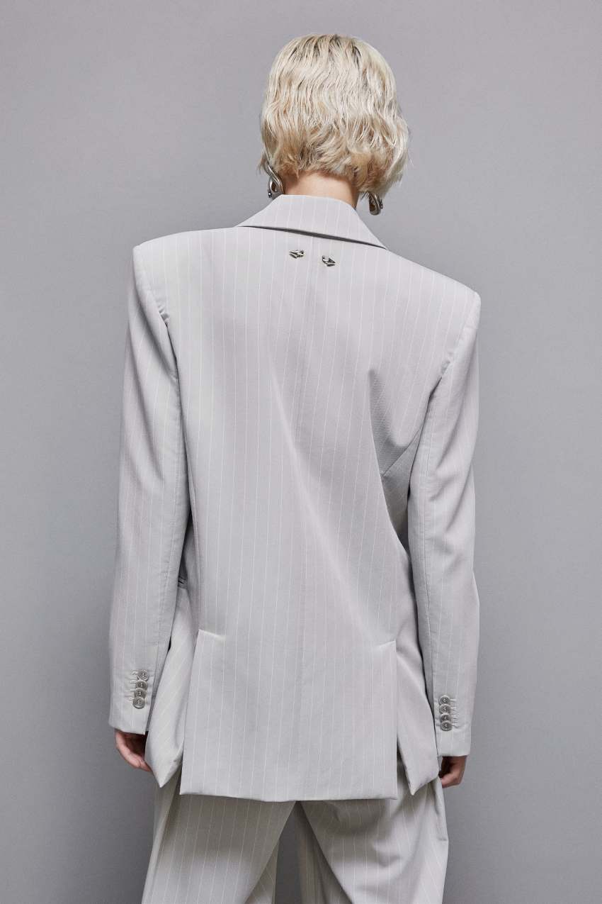 Grey Patrizia Pepe Pinstriped One-button Flannel Blazer | LEKMJPN-34