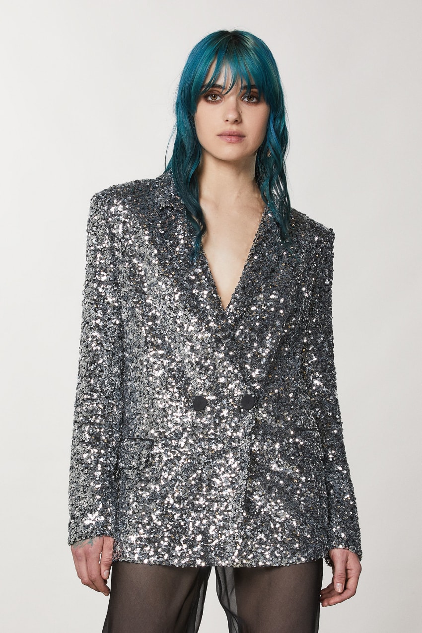 Grey Patrizia Pepe Two-button Jacket With Sequins | FZGXOJE-90