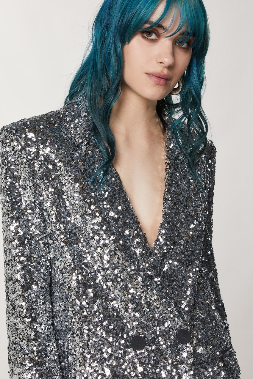 Grey Patrizia Pepe Two-button Jacket With Sequins | FZGXOJE-90