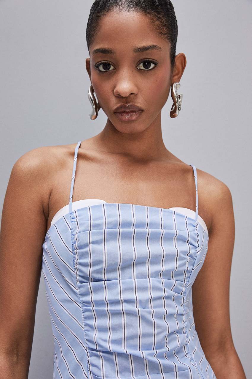 Light Blue Patrizia Pepe Bustier Midi Dress With Straps | BQNWSAT-40