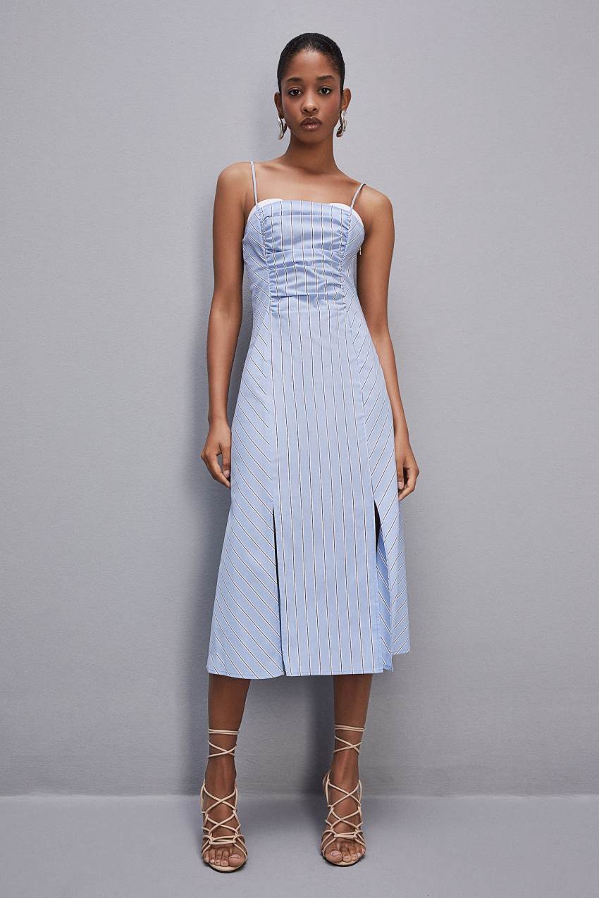 Light Blue Patrizia Pepe Bustier Midi Dress With Straps | BQNWSAT-40