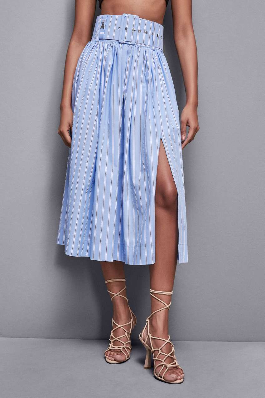 Light Blue Patrizia Pepe Midi Flared Skirt With Belt | XQDKRMG-46