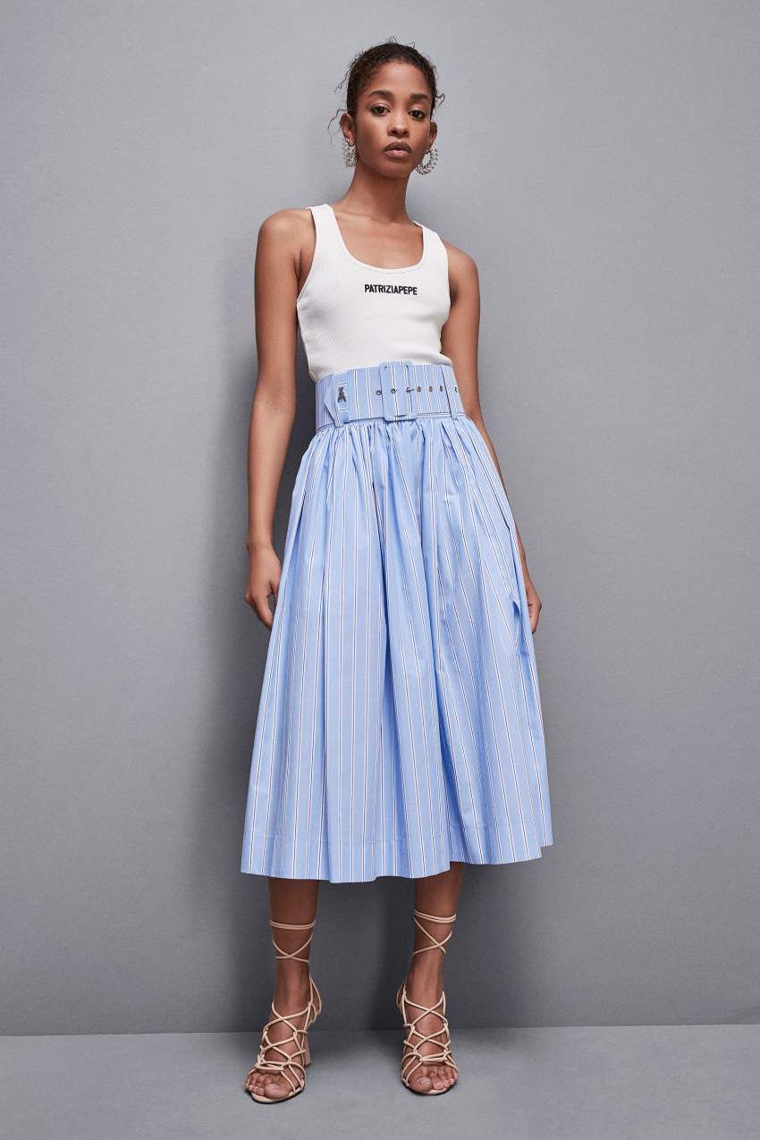 Light Blue Patrizia Pepe Midi Flared Skirt With Belt | XQDKRMG-46