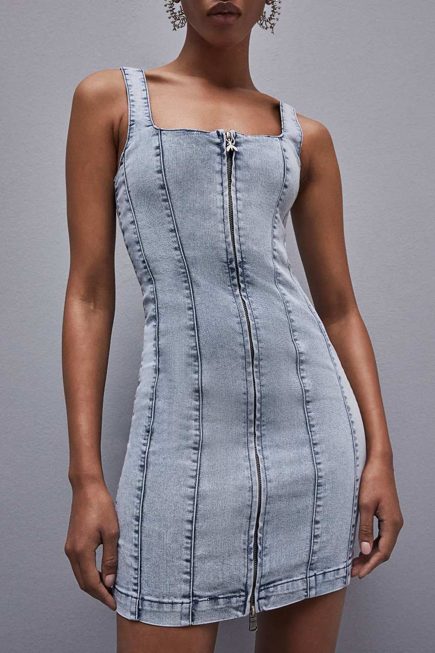 Light Blue Patrizia Pepe Sleeveless Denim Mini Dress | OZQEPGF-81