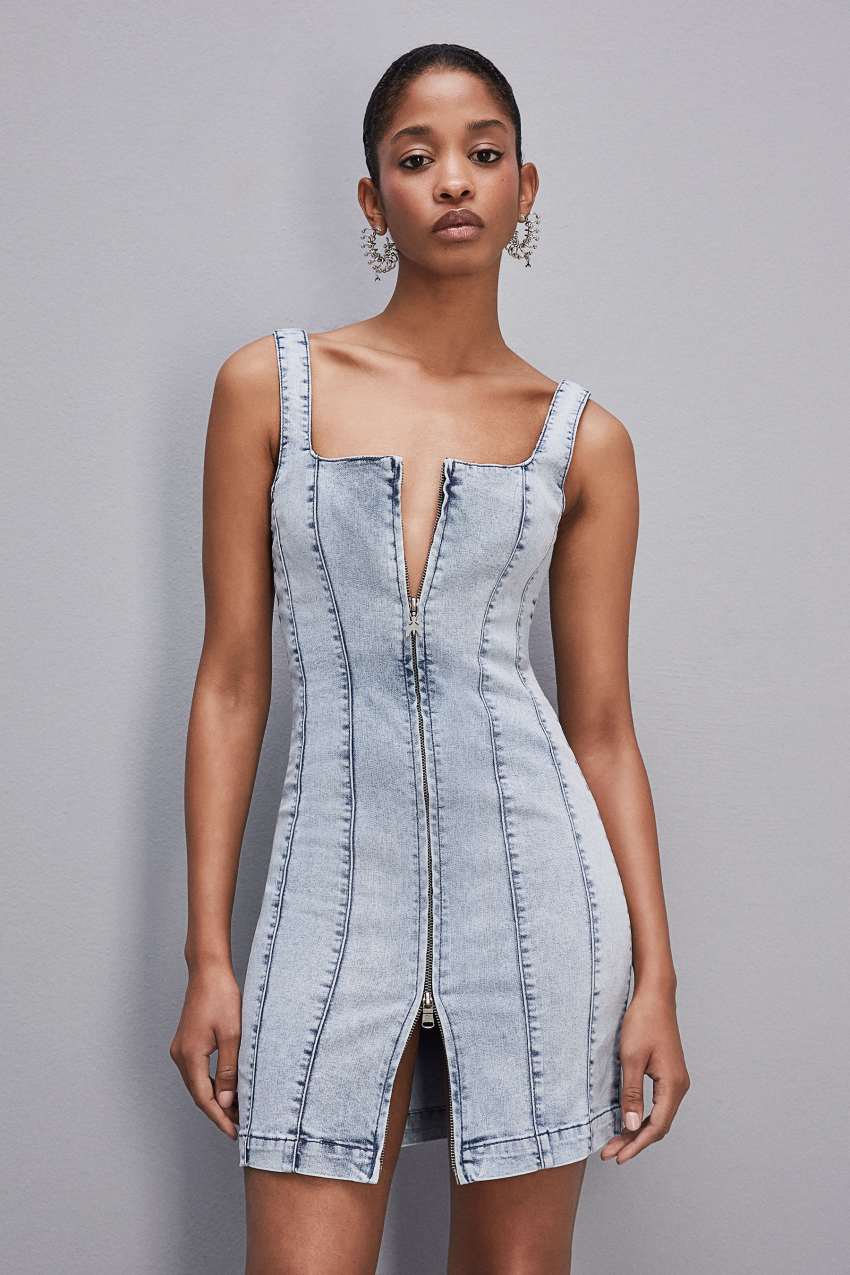 Light Blue Patrizia Pepe Sleeveless Denim Mini Dress | OZQEPGF-81