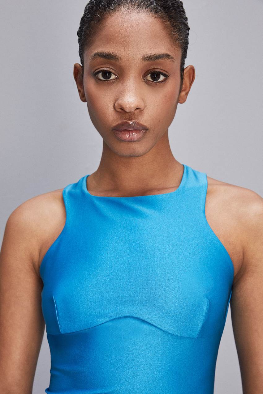 Light Blue Patrizia Pepe Sleeveless Technical Jersey Top | NBSMJQI-24