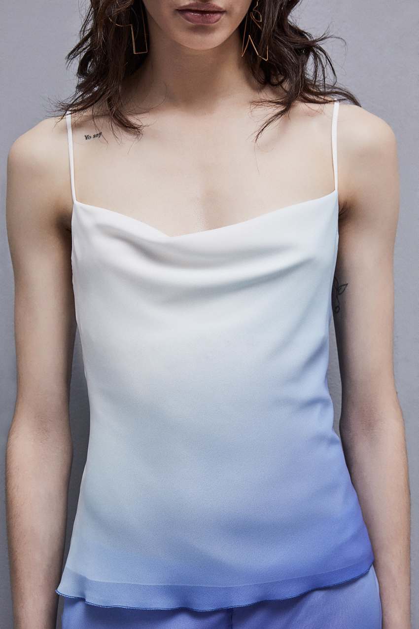 Light Blue Patrizia Pepe Sleeveless Top With Drop Neckline In Chiffon | CSFTAMX-30