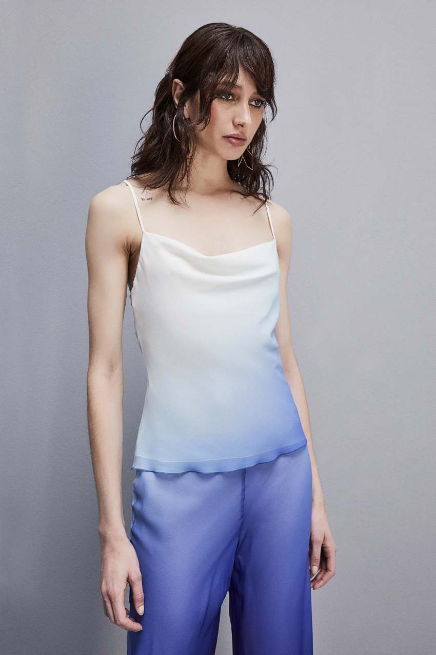 Light Blue Patrizia Pepe Sleeveless Top With Drop Neckline In Chiffon | CSFTAMX-30