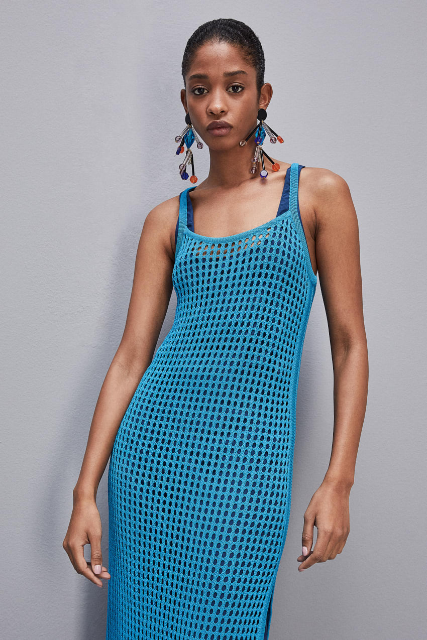 Light Blue Patrizia Pepe Sleeveless Viscose Blend Mesh Dress | SUEVIJC-79