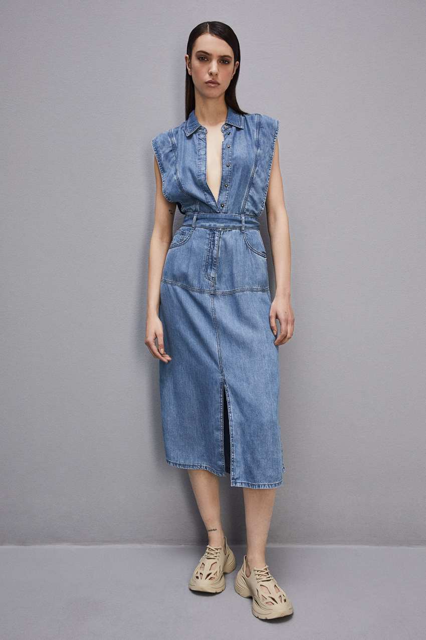 Light Blue Patrizia Pepe Tencel Denim Sleeveless Dress | GUKTBYZ-02