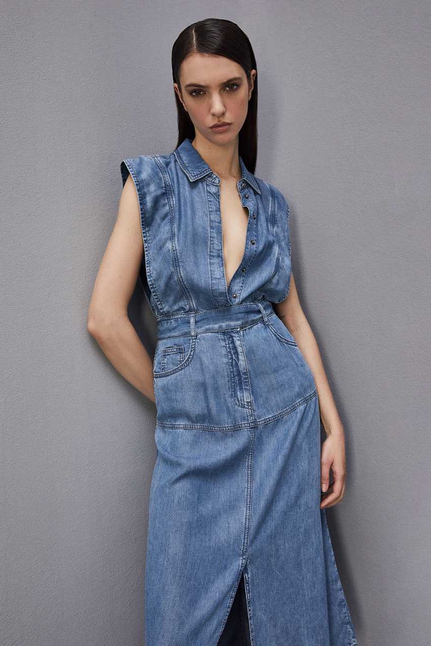 Light Blue Patrizia Pepe Tencel Denim Sleeveless Dress | GUKTBYZ-02