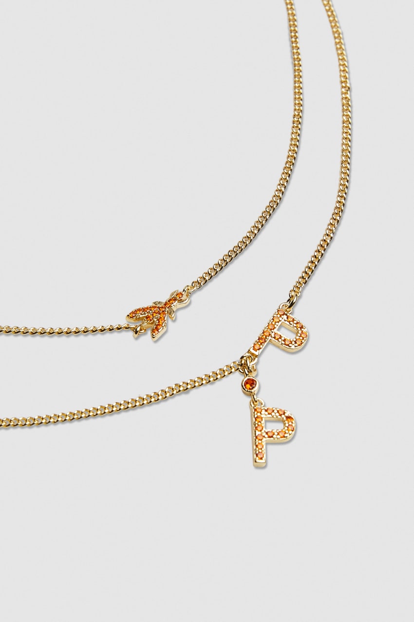 Orange Patrizia Pepe Double Chain Brass Necklace | NBXOTWF-49